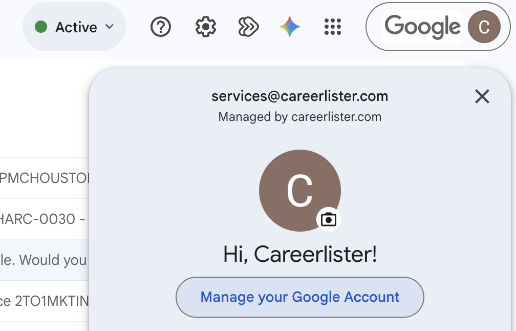 Google account menu showing the Manage your Google Account button