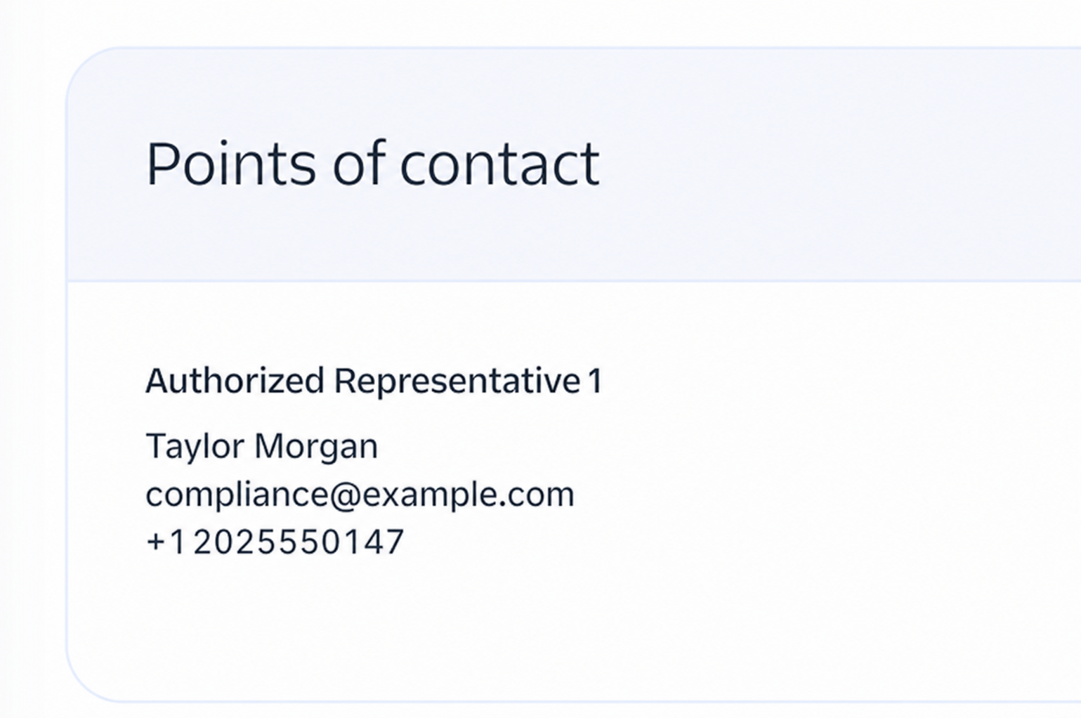 Sanitized Twilio point of contact using a fictional name, email, and phone number